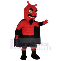 Roter Teufel Maskottchen Kostüm mit schwarzem Umhang Karikatur