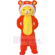 Rot und gelb Glücklicher Tiger Maskottchen Kostüm Karikatur