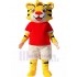 Jaune Tigre chanceux Costume de mascotte en chemise rouge Dessin animé