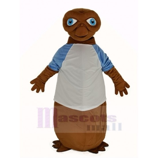 Braun E. T. Außerirdischer Maskottchen Kostüm im weißen T-Shirt