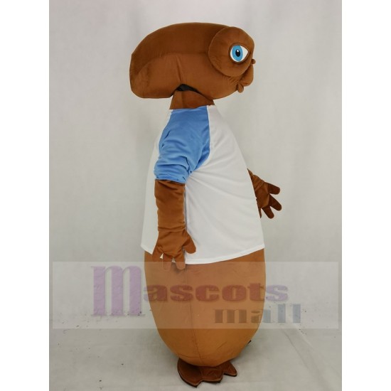 Braun E. T. Außerirdischer Maskottchen Kostüm im weißen T-Shirt