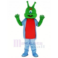 Grüner Außerirdischer Maskottchen Kostüm im blauen Mantel