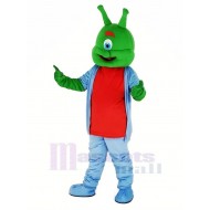 Green Alien Mascot Costume in Blue Coat