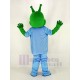 Alien verde Traje de la mascota en abrigo azul