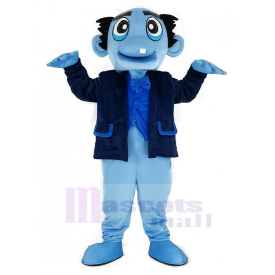 Fantôme bleu Costume de mascotte avec manteau noir