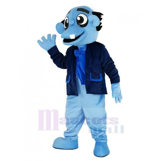 Blue Ghost Mascot Costume with Black Coat