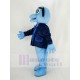 Blue Ghost Mascot Costume with Black Coat