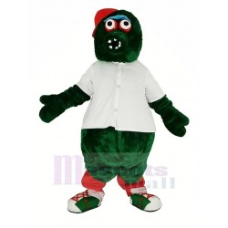 Red Hat Green Monster Mascot Costume with White T-shirt