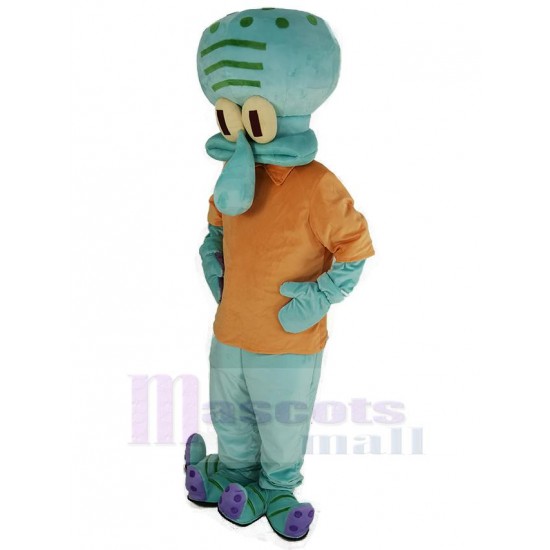 Squidward Mascot Costume with Orange T-shirt from Krusty Krab SpongeBob SquarePants