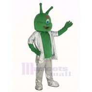 Alien verde Traje de la mascota en traje plateado