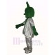 Grüner Außerirdischer Maskottchen Kostüm im silbernen Anzug