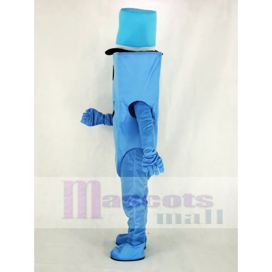 Monsieur Cool avec chapeau bleu Costume de mascotte Dessin animé