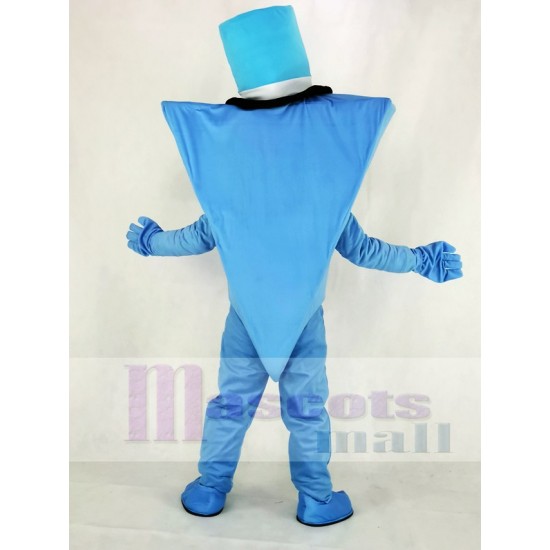 Monsieur Cool avec chapeau bleu Costume de mascotte Dessin animé