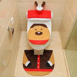 Santa Reindeer Toilet Seat Cover Rug Bathroom Set With Paper Towel Cover For Christmas Gift Premium Year Home Decorations