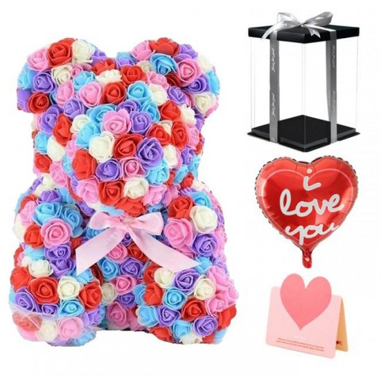 Newstyle Rose Teddy Bear Flower Bear Multicolor Best Gift for Mother's Day, Valentine's Day, Anniversary, Weddings and Birthday