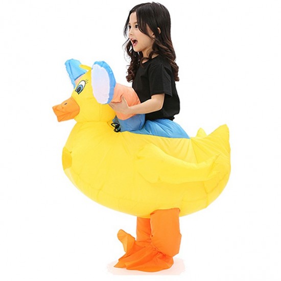 Yellow Duck with Eyelashes Carry me Ride on Inflatable Costume