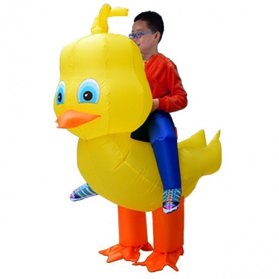 Yellow Duck with Big Head Carry me Ride on Inflatable Costume