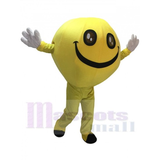 Gelbes Emoji grinst glückliches Smiley-Gesicht Maskottchenkostüm