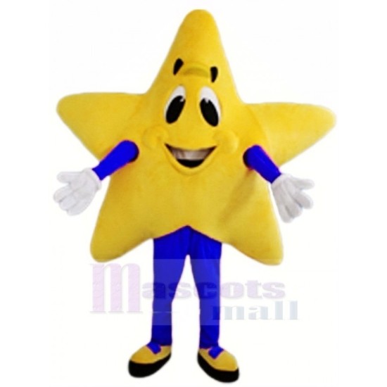 Yellow Twinkle Star in Blue Coat Mascot Costume Christmas Xmas