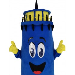 Disfraz de mascota de faro azul sonriente