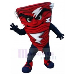 Destructivo rojo Ciclón Disfraz de mascota con rayo tornado