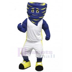 Blue Hurricane Mascot Costume in White Jersey Tornado