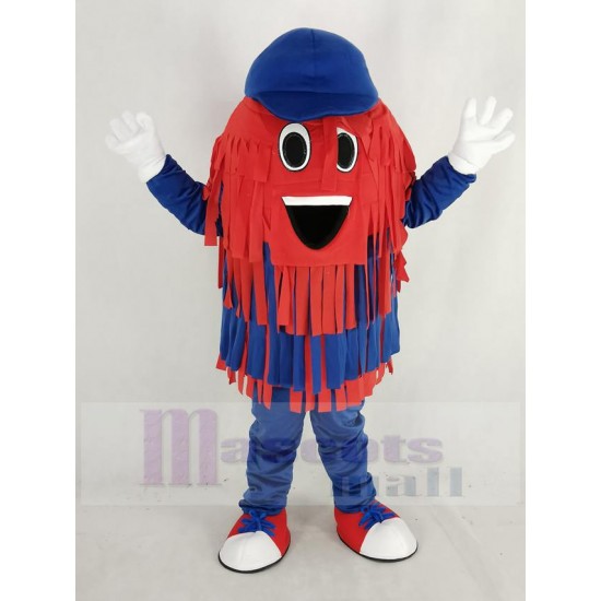 Blue and Red Car Wash Cleaning Brush Mascot Costume with Blue Hat