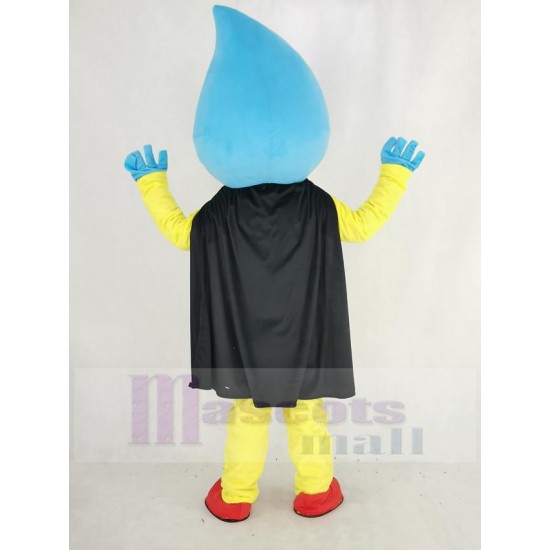 Wassertropfen Superman Maskottchen Kostüm mit schwarzem Cape