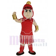 Red Spartan Trojan Knight Mascot Costume People with Golden Bracers