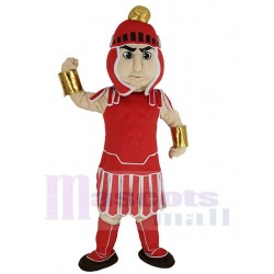 Red Spartan Trojan Knight Mascot Costume People with Golden Bracers