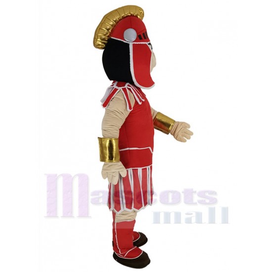 Roter spartanischer Trojanischer Ritter Maskottchen Kostüm Personen mit goldenen Armschienen