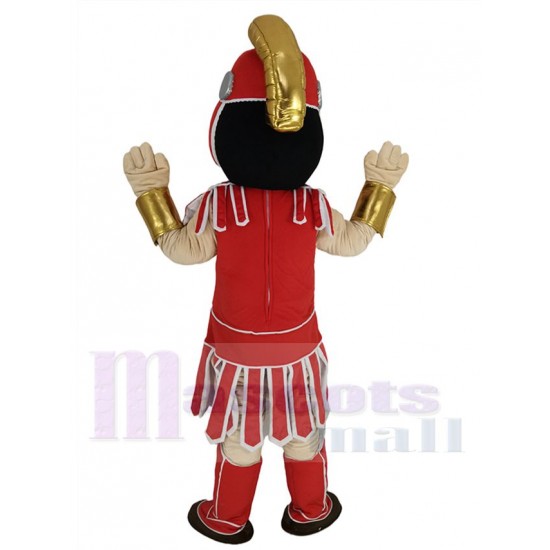 Roter spartanischer Trojanischer Ritter Maskottchen Kostüm Personen mit goldenen Armschienen