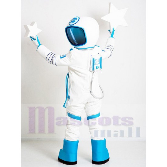 Astronaut Mascot Costume in White and Light Blue Spacesuit People