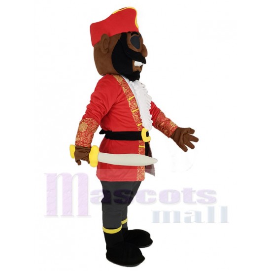 Brown Skin Pirate Mascot Costume in Red Coat