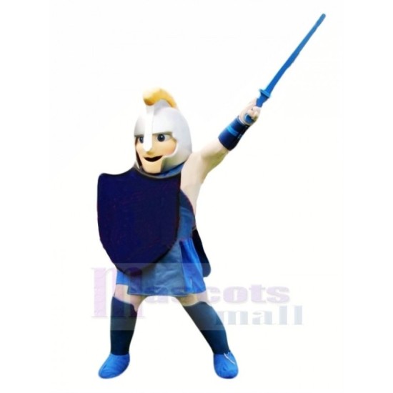 Valiente guerrero con abrigo azul Disfraz de mascota Gente