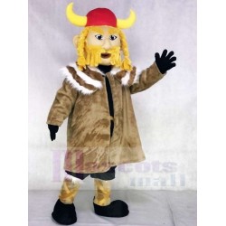Thor le Viking géant avec casque rouge mascotte, déguisement, gens