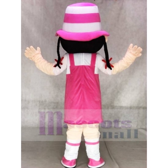 Süßes Mädchen mit rosa Hut Maskottchenkostüm