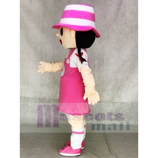 Süßes Mädchen mit rosa Hut Maskottchenkostüm