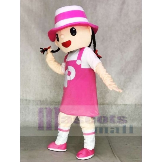 Jolie fille au chapeau rose Mascotte Costume