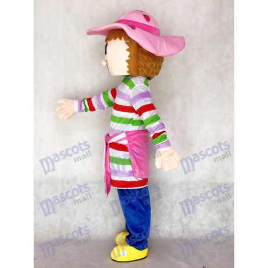 Costume de mascotte de fille aux fraises colorées mignonnes