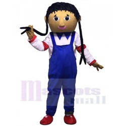 Cowgirl in Blue Overalls Mascot Costume