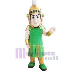 Grüner spartanischer Trojaner mit goldenem Helm Maskottchen-Kostüm Menschen