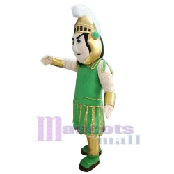 Grüner spartanischer Trojaner mit goldenem Helm Maskottchen-Kostüm Menschen