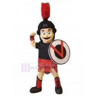 Spartanischer Ritter Maskottchen Kostüm mit roter Rüstung Menschen