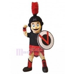 Spartanischer Ritter Maskottchen Kostüm mit roter Rüstung Menschen