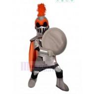 Silver Knight Mascot Costume with Orange Cape People
