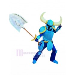 Blue Knight Mascot Costume with Shovel People