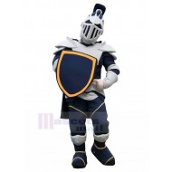 White Knight Mascot Costume with Dark Blue Shield People