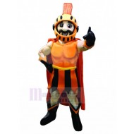 Fuerte Caballero espartano Disfraz de mascota en armadura naranja Personas