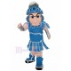 Spartanischer Ritter Maskottchen Kostüm mit blau-weißer Rüstung Menschen